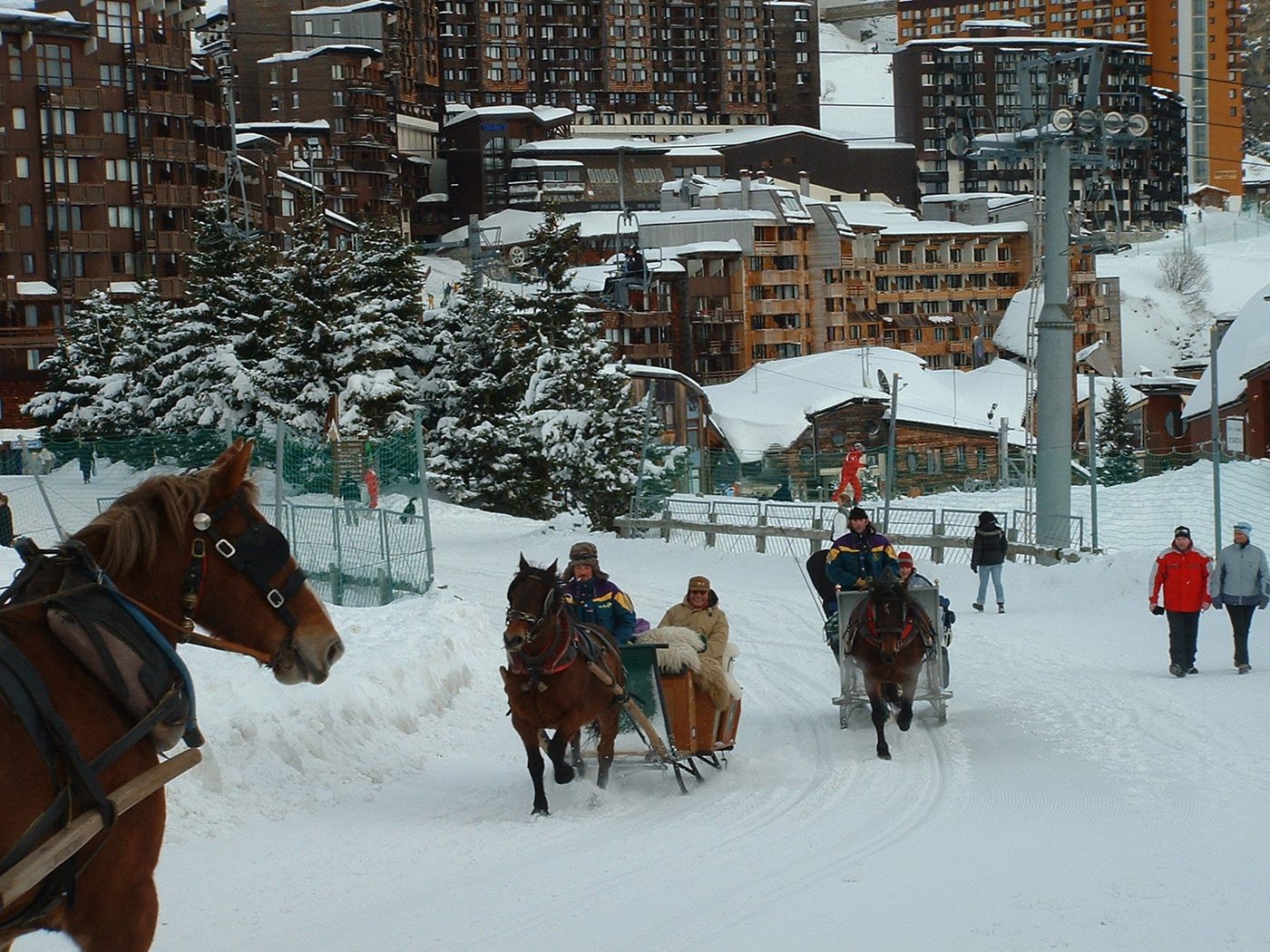 Slopeside apartments and horse-drawn taxis at Avoriaz, one of Europe's true ski in ski out resorts