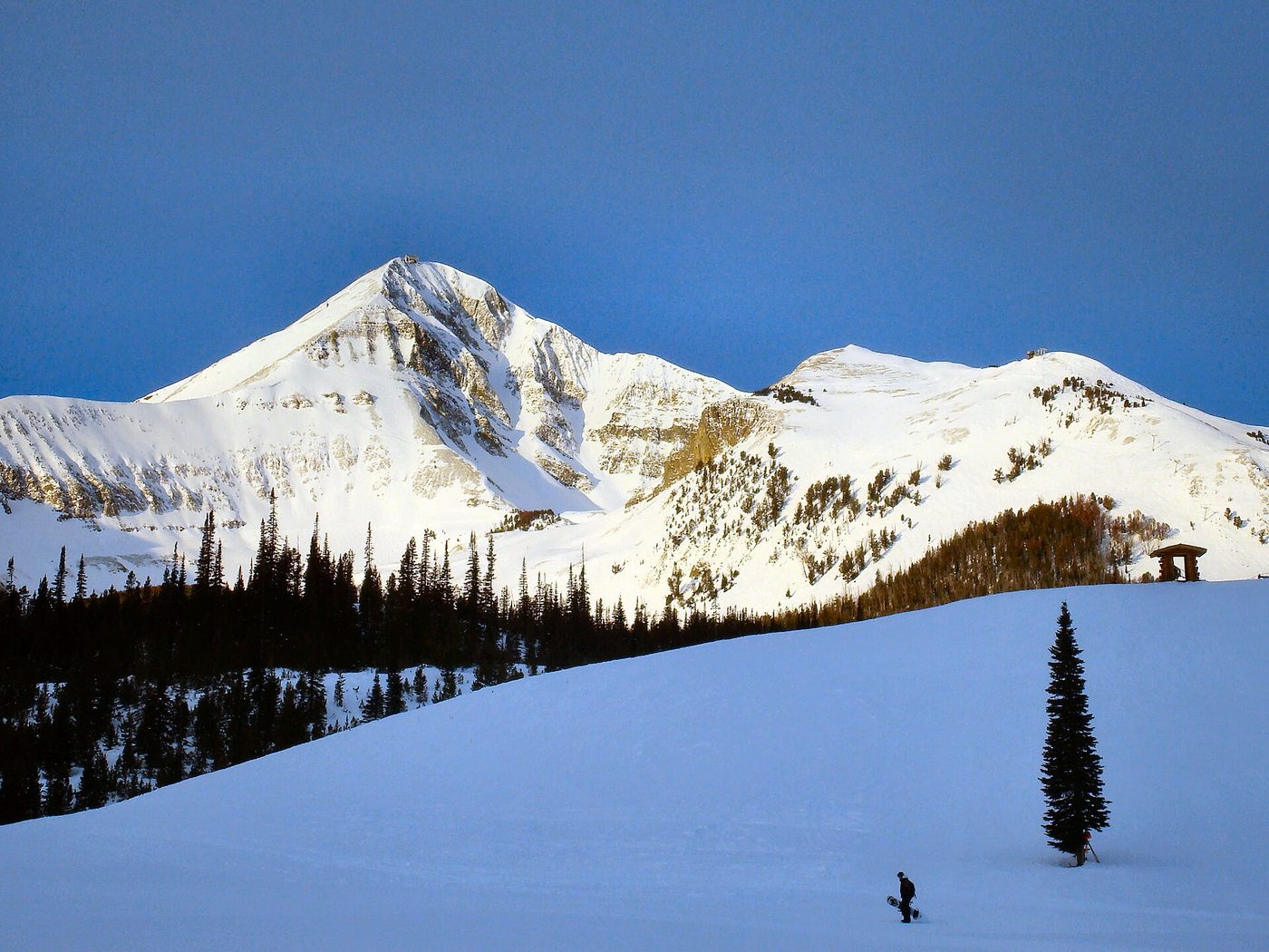 Lone Peak rising above the snow at Big Sky Resort, Montana