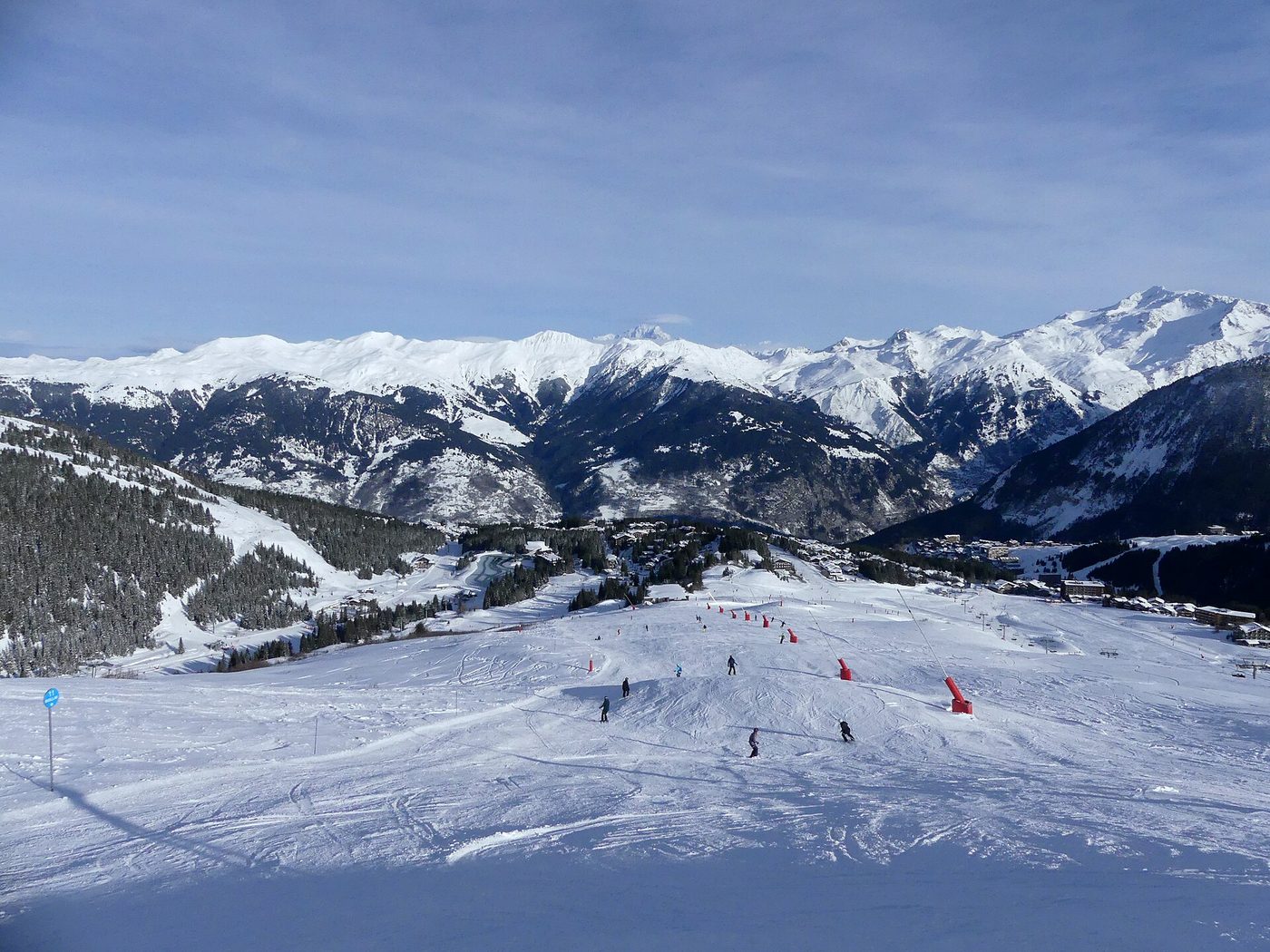 A ski piste descending towards Courchevel 1850, France