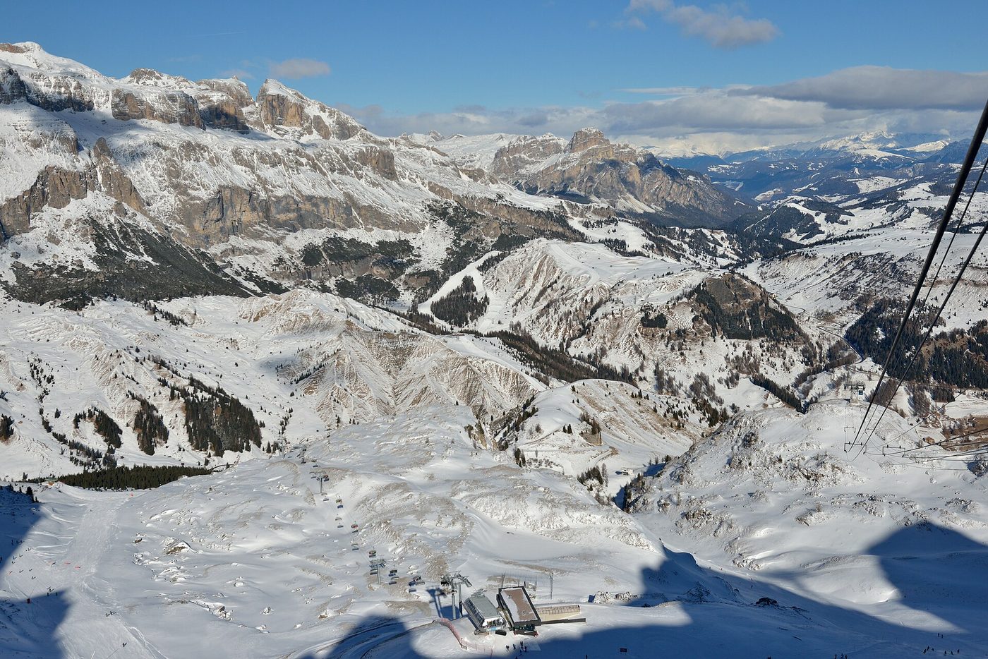 The Sella massif and Alta Badia in the Italian Dolomites, seen from Porta Vescovo