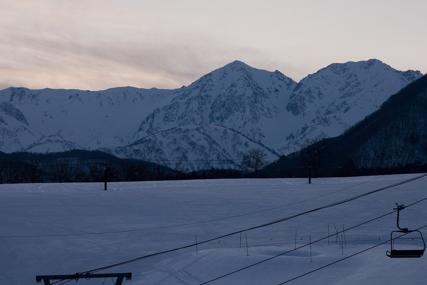 The Northern Japan Alps at dusk above the Tsugaike Kogen ski area, Hakuba Valley